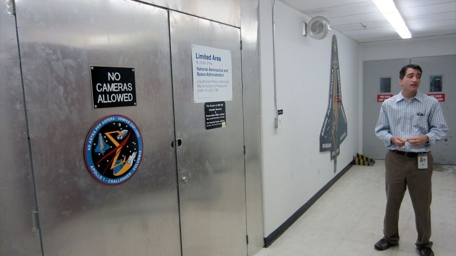 Michael Ciannilli, manager of NASA's Apollo, Challenger, Columbia Lessons Learned Program, at the Columbia Preservation Office on the 16th floor of the Vehicle Assembly Building at Kennedy Space Center in Florida.