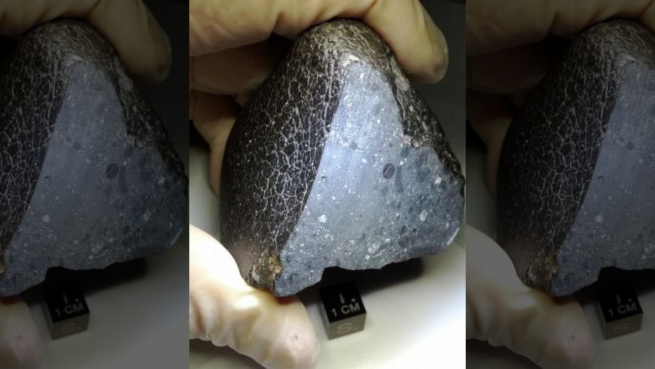 Basaltic meteorites are common in the Solar System. This example from Mars — called North-West Africa (NWA) 7034, nicknamed &quot;Black Beauty&quot; — has a relatively large amount of water in it.