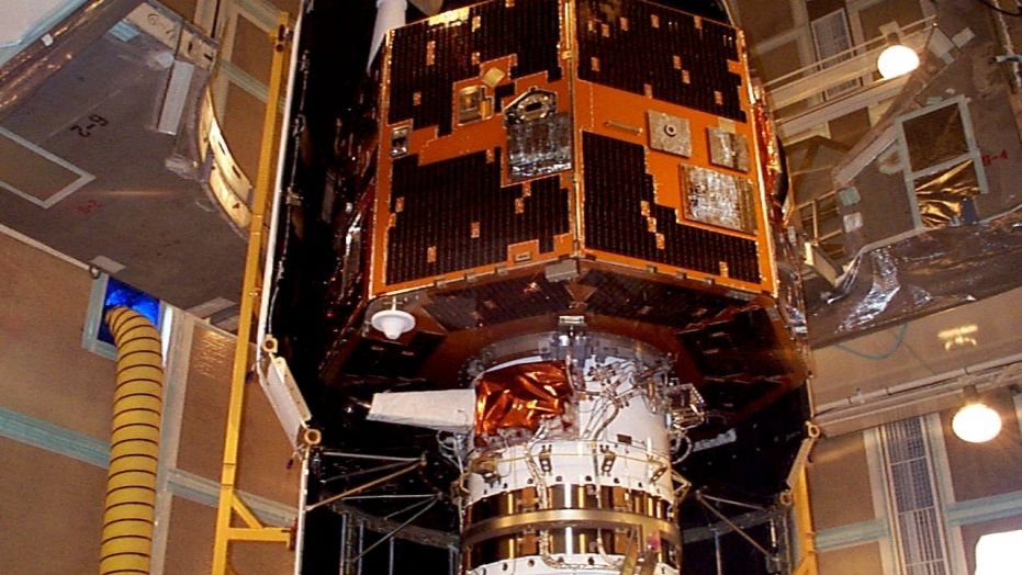 The IMAGE spacecraft undergoing launch preparations in early 2000. 