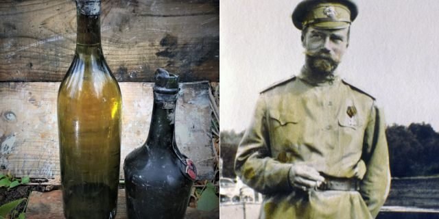 Two of the bottles recovered from the wreck/Czar Nicholas II - colored file photo.