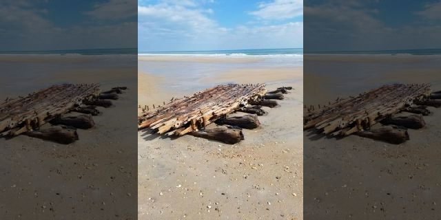 The wreck appeared on the beach at Surf City, North Carolina.