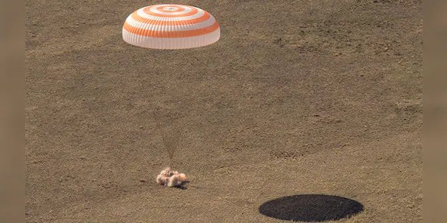 The Soyuz MS-17 spacecraft is seen as it lands in a remote area near the town of Zhezkazgan, Kazakhstan with Expedition 64 crew members Kate Rubins of NASA, Sergey Ryzhikov and Sergey Kud-Sverchkov of Roscosmos, Saturday, April 17, 2021. Rubins, Ryzhikov and Kud-Sverchkov returned after 185 days in space having served as Expedition 63-64 crew members onboard the International Space Station. Photo Credit: NASA/Bill Ingalls