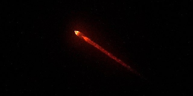 The DART spacecraft, short for Double Asteroid Redirection Test, atop a SpaceX Falcon 9 rocket on Tuesday, Nov. 23, 2021, from Simi Valley, California, after launching from Vandenberg Space Force Base. 